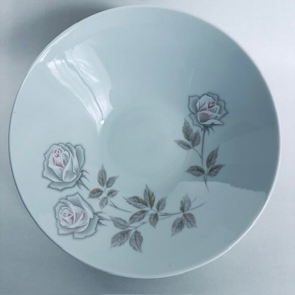 Noritake Edenrose Round Vegetable Serving Bowl Gray/Pink/White Roses VTG - Picture 1 of 11